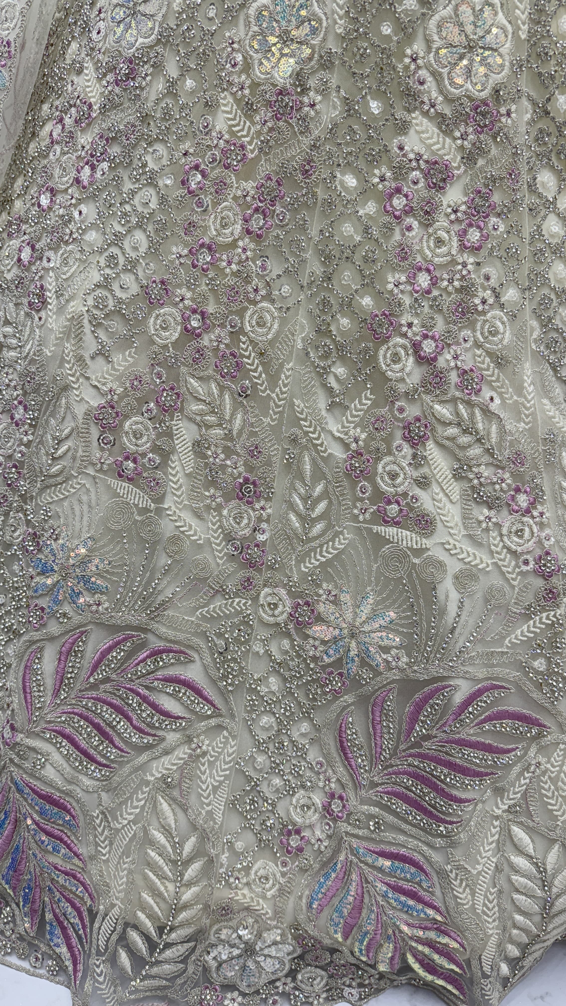 White Net Diamond, Dori, Embroidered, Fancy, Multi, Sequins, Thread and Zircon Work A - Line Lehenga Choli for Ceremonial